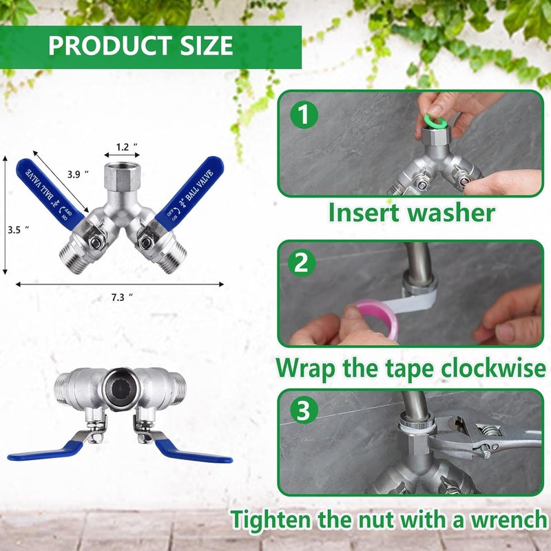 CbeeSo 304 Stainless Steel Garden Hose Splitter 2 Way Heavy Duty, Full Flow Hose Y Splitter with Long Handle,Lead-free Y Valve Water Garden Hose Adapter,3/4" GHT Threads - Image 5